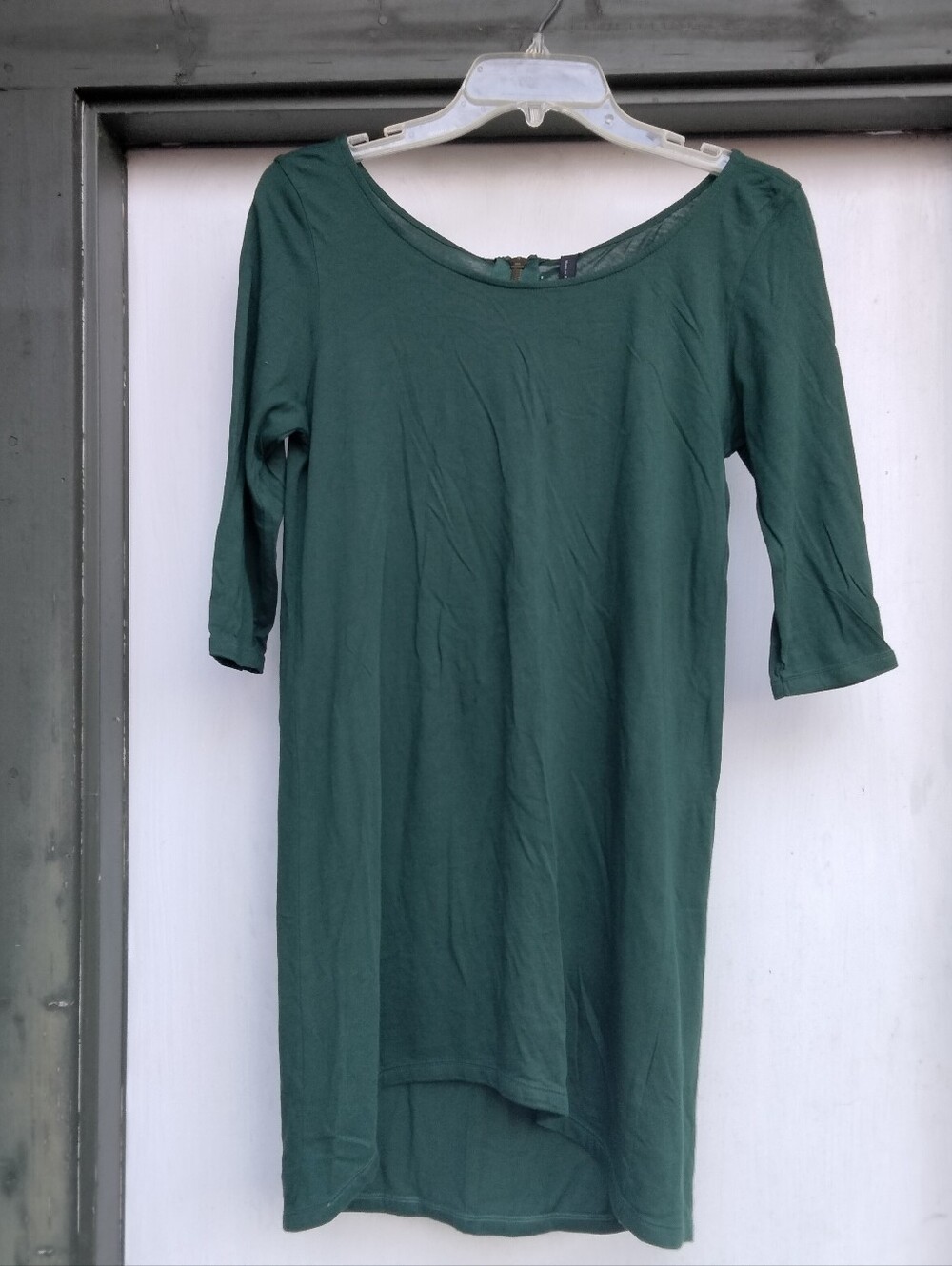 Zara Forest Green 3/4 Sleeve Shift Dress Tunic Top Scoop Neck Women's Size M